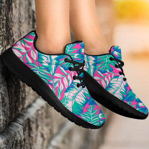 Teal Pink Blossom Tropical Pattern Print Sport Shoes GearFrost