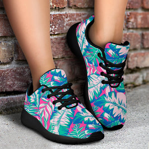 Teal Pink Blossom Tropical Pattern Print Sport Shoes GearFrost