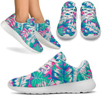 Teal Pink Blossom Tropical Pattern Print Sport Shoes GearFrost