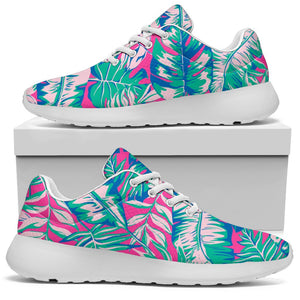 Teal Pink Blossom Tropical Pattern Print Sport Shoes GearFrost