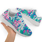 Teal Pink Blossom Tropical Pattern Print Sport Shoes GearFrost