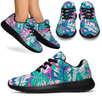 Teal Pink Blossom Tropical Pattern Print Sport Shoes GearFrost