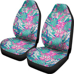 Teal Pink Blossom Tropical Pattern Print Universal Fit Car Seat Covers