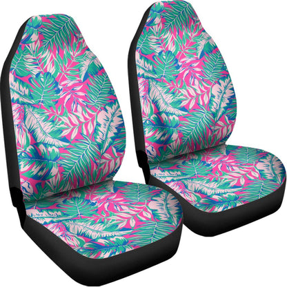 Teal Pink Blossom Tropical Pattern Print Universal Fit Car Seat Covers