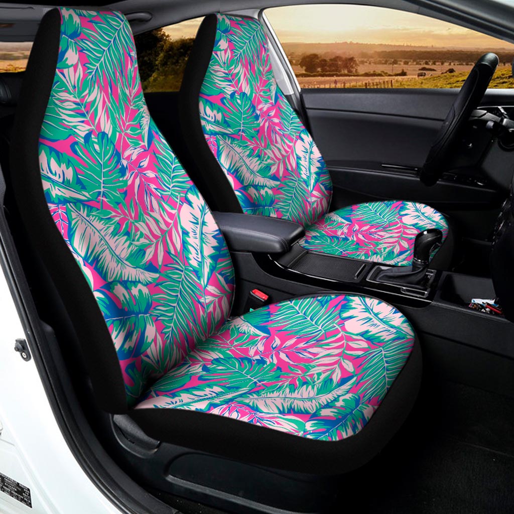 Teal Pink Blossom Tropical Pattern Print Universal Fit Car Seat Covers