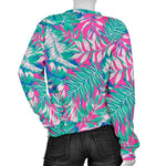 Teal Pink Blossom Tropical Pattern Print Women's Crewneck Sweatshirt GearFrost