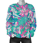 Teal Pink Blossom Tropical Pattern Print Women's Crewneck Sweatshirt GearFrost