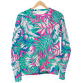 Teal Pink Blossom Tropical Pattern Print Women's Crewneck Sweatshirt