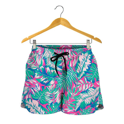 Teal Pink Blossom Tropical Pattern Print Women's Shorts