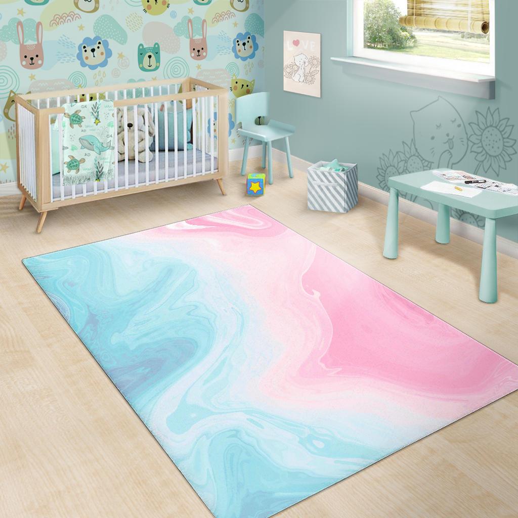 Teal Pink Liquid Marble Print Area Rug GearFrost