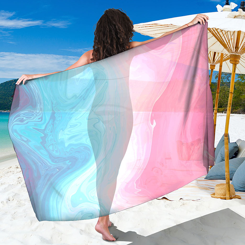 Teal Pink Liquid Marble Print Beach Sarong Wrap