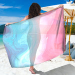 Teal Pink Liquid Marble Print Beach Sarong Wrap