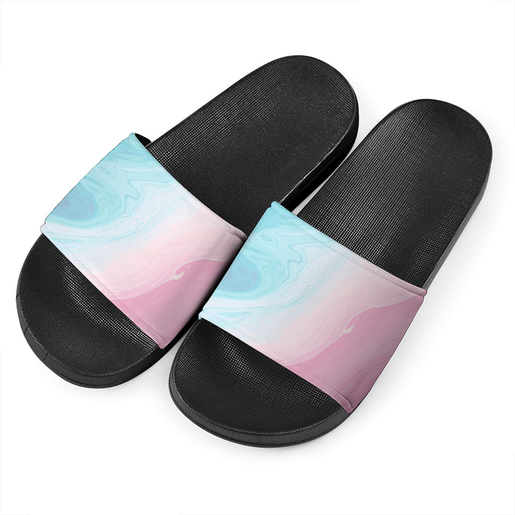 Teal Pink Liquid Marble Print Black Slide Sandals