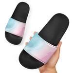Teal Pink Liquid Marble Print Black Slide Sandals