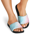 Teal Pink Liquid Marble Print Black Slide Sandals