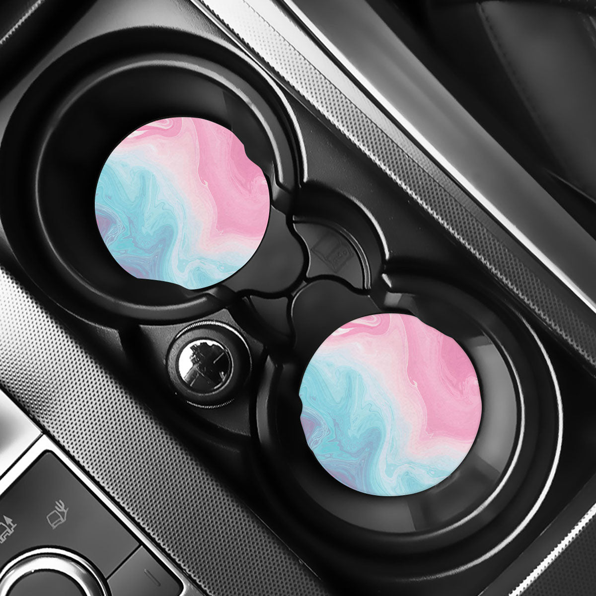 Teal Pink Liquid Marble Print Car Coasters