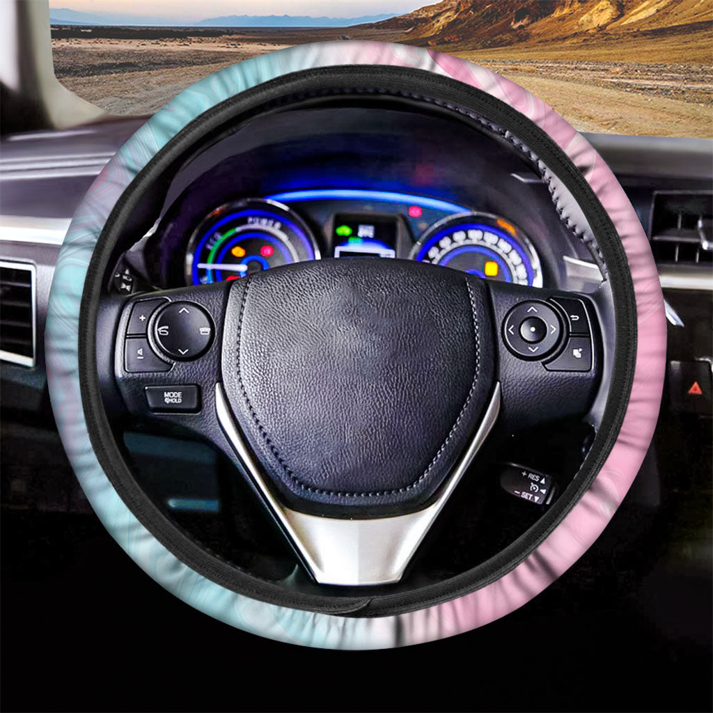 Teal Pink Liquid Marble Print Car Steering Wheel Cover