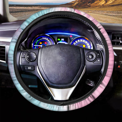Teal Pink Liquid Marble Print Car Steering Wheel Cover