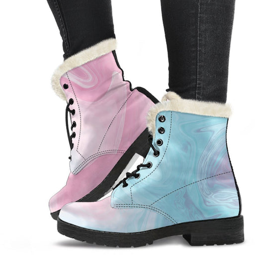 Teal Pink Liquid Marble Print Comfy Boots GearFrost