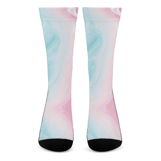Teal Pink Liquid Marble Print Crew Socks