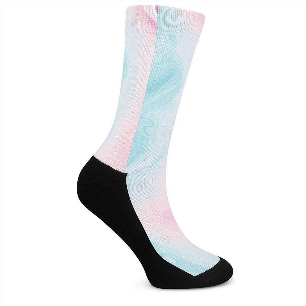 Teal Pink Liquid Marble Print Crew Socks