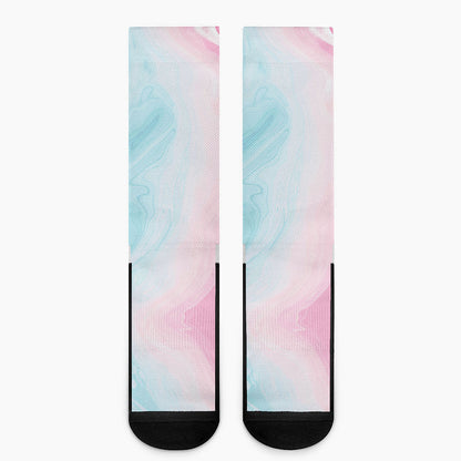 Teal Pink Liquid Marble Print Crew Socks