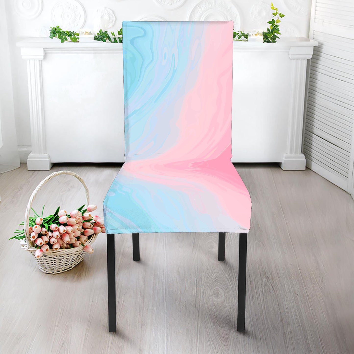 Teal Pink Liquid Marble Print Dining Chair Slipcover