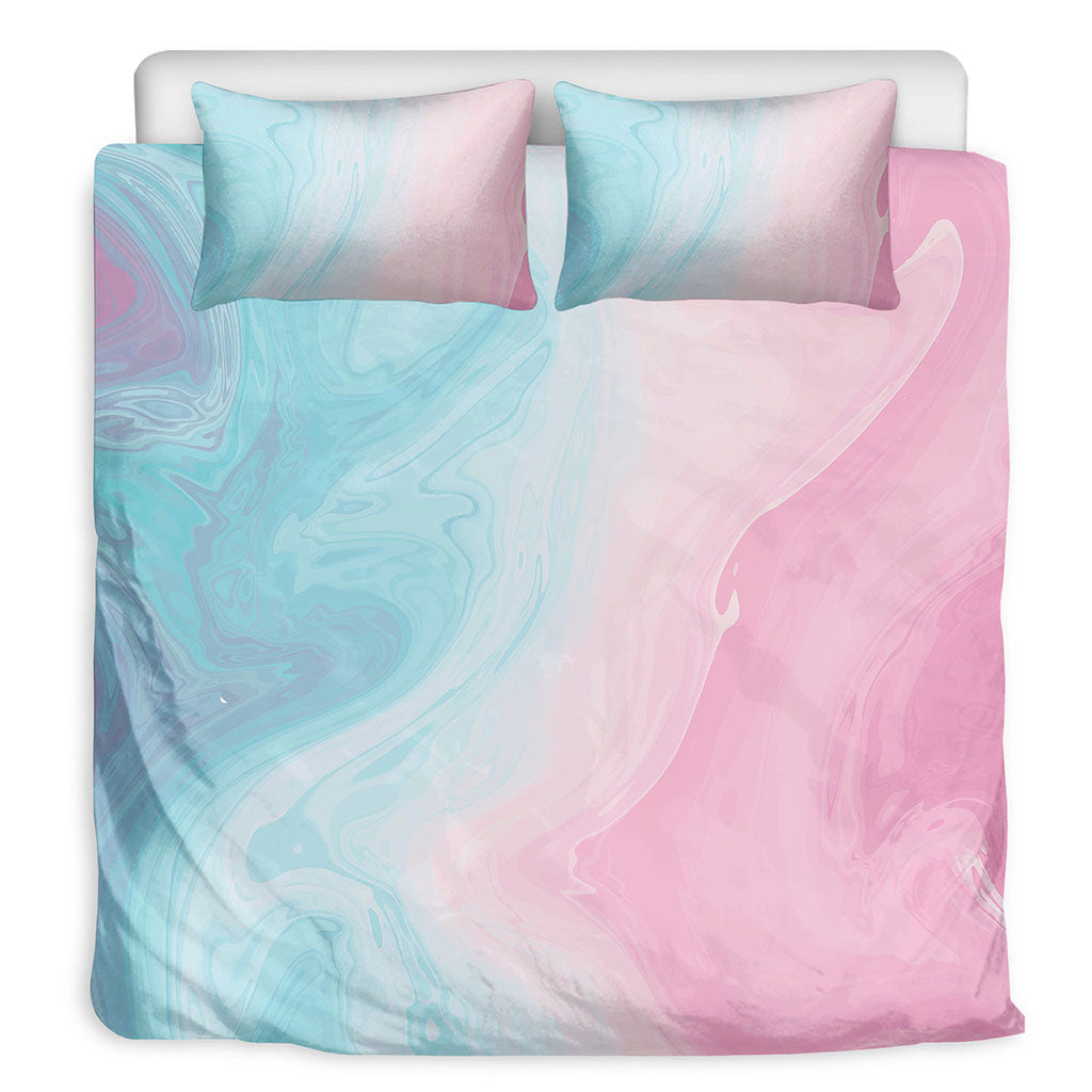 Teal Pink Liquid Marble Print Duvet Cover Bedding Set