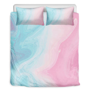 Teal Pink Liquid Marble Print Duvet Cover Bedding Set