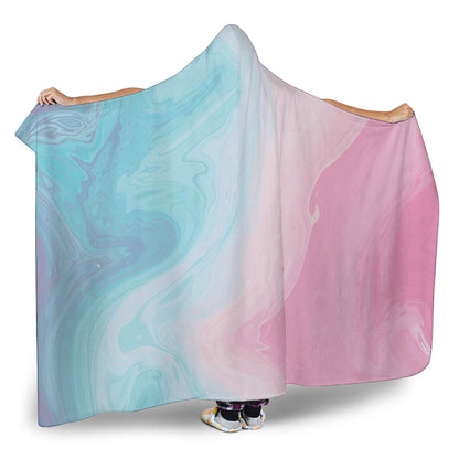 Teal Pink Liquid Marble Print Hooded Blanket