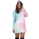 Teal Pink Liquid Marble Print Hoodie Dress GearFrost