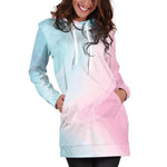 Teal Pink Liquid Marble Print Hoodie Dress GearFrost