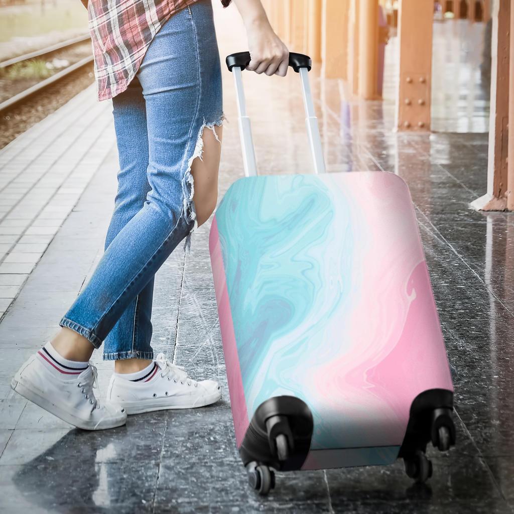 Teal Pink Liquid Marble Print Luggage Cover GearFrost