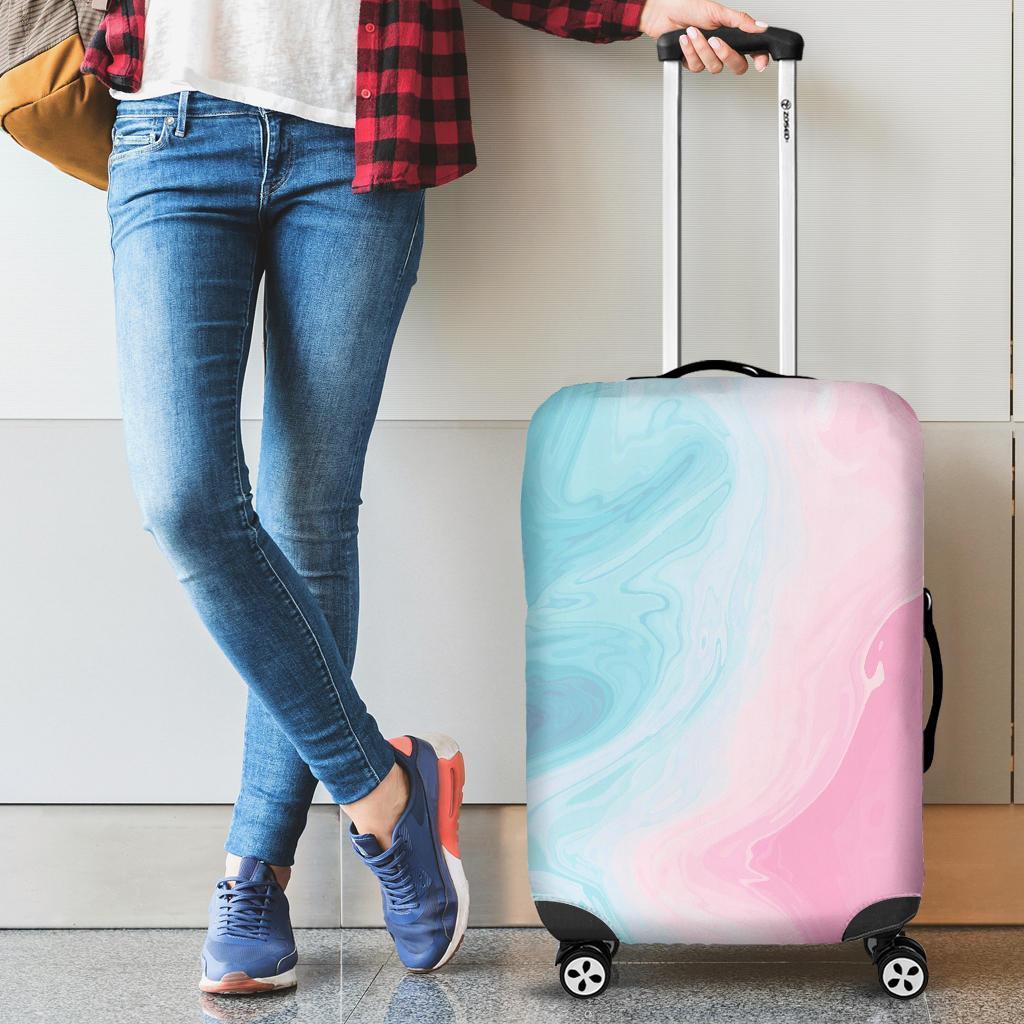 Teal Pink Liquid Marble Print Luggage Cover GearFrost