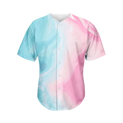 Teal Pink Liquid Marble Print Men's Baseball Jersey