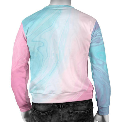 Teal Pink Liquid Marble Print Men's Crewneck Sweatshirt GearFrost