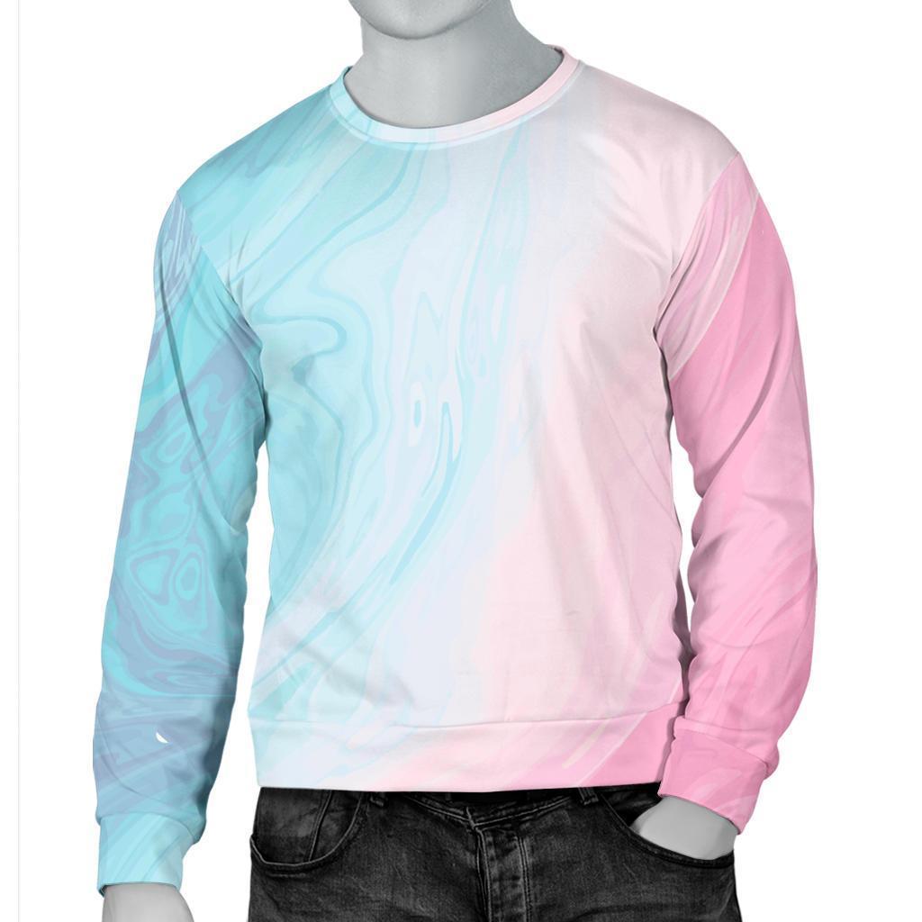 Teal Pink Liquid Marble Print Men's Crewneck Sweatshirt GearFrost