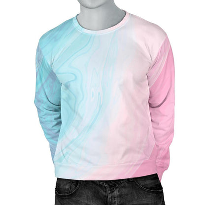 Teal Pink Liquid Marble Print Men's Crewneck Sweatshirt GearFrost