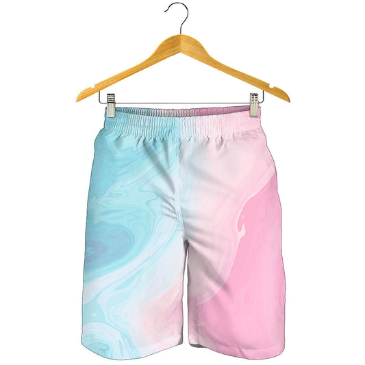 Teal Pink Liquid Marble Print Men's Shorts