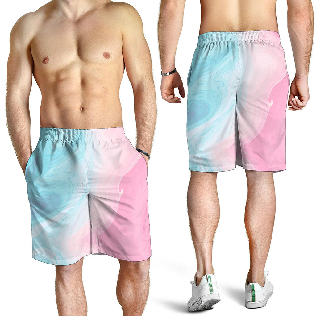 Teal Pink Liquid Marble Print Men's Shorts