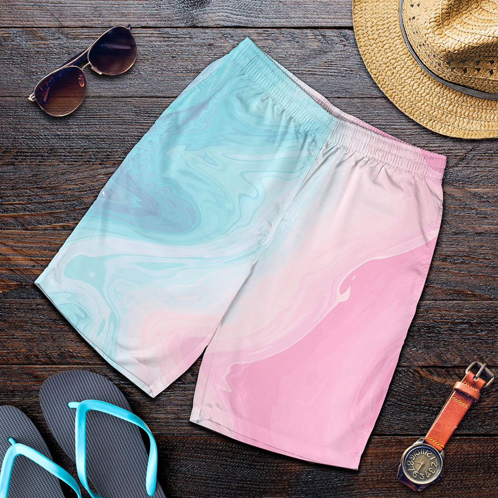 Teal Pink Liquid Marble Print Men's Shorts