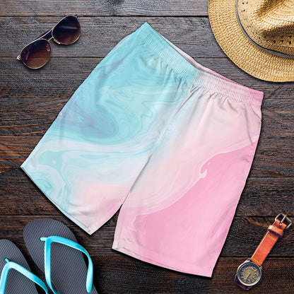 Teal Pink Liquid Marble Print Men's Shorts