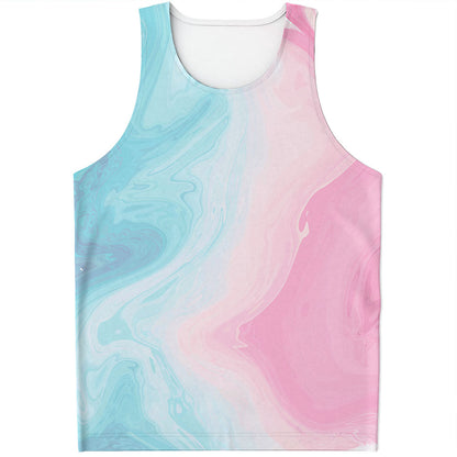 Teal Pink Liquid Marble Print Men's Tank Top