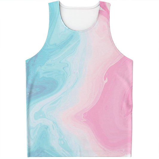 Teal Pink Liquid Marble Print Men's Tank Top