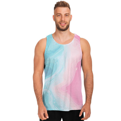 Teal Pink Liquid Marble Print Men's Tank Top