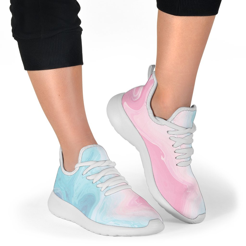 Teal Pink Liquid Marble Print Mesh Knit Shoes GearFrost