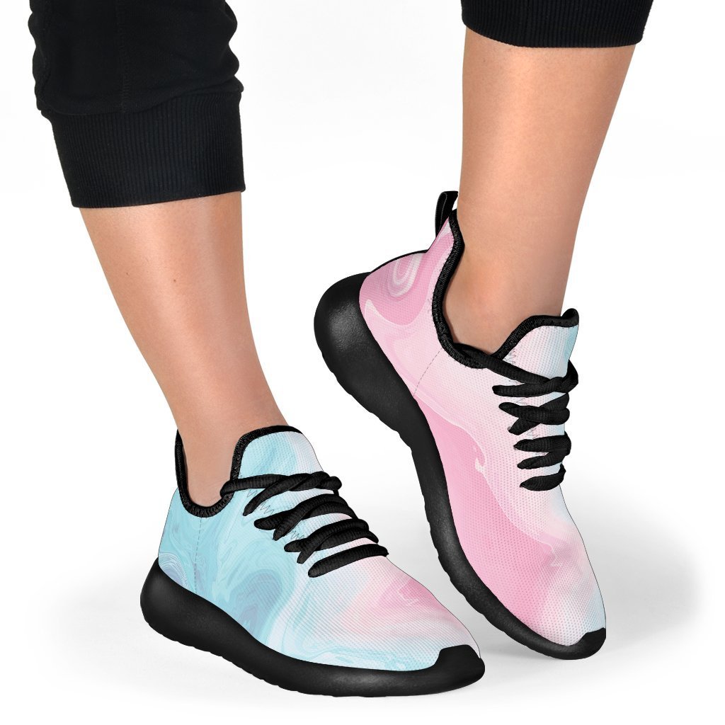 Teal Pink Liquid Marble Print Mesh Knit Shoes GearFrost