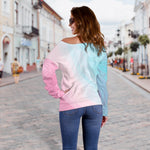 Teal Pink Liquid Marble Print Off Shoulder Sweatshirt GearFrost