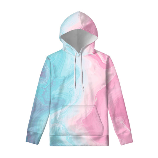 Teal Pink Liquid Marble Print Pullover Hoodie
