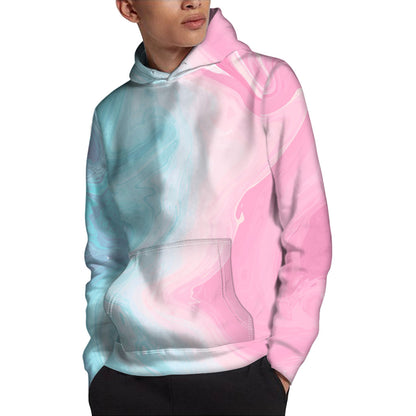 Teal Pink Liquid Marble Print Pullover Hoodie